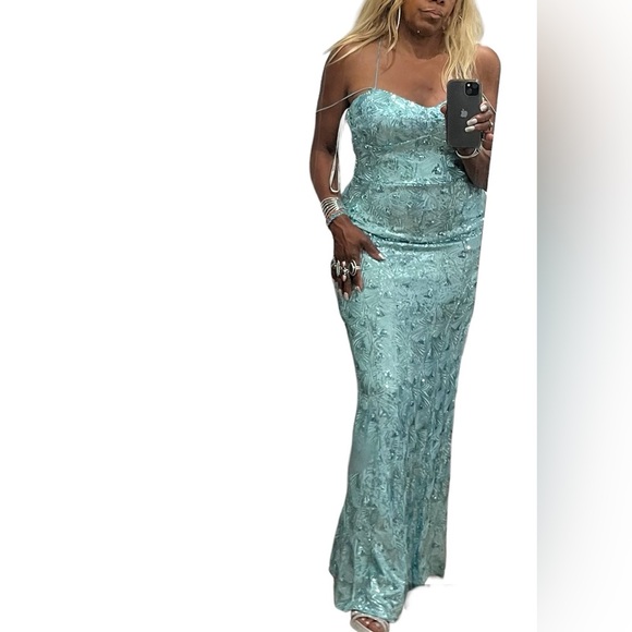 Speechless Blue Sequin Maxi Dress Mermaid Size 9 - Picture 3 of 13